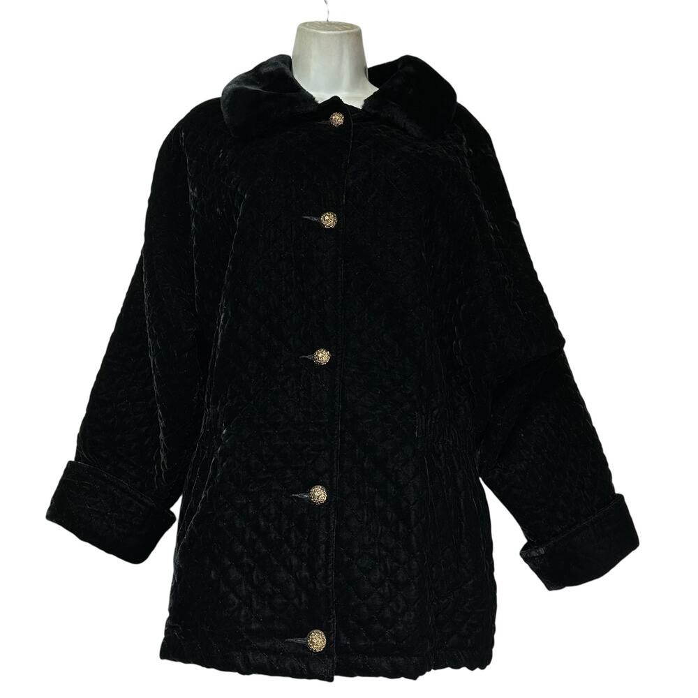 Vintage KAOS by Andy Jones Edwardian Black quilted velvet Jacket Coat Size M